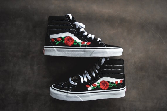 black and white rose vans