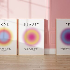Set of 3 Love Beauty Art Aura Gradient Spiritual Abundance Manifest Art Gallery Decor Poster Positive Energy Gradient Digital Art Printable