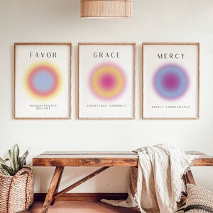 Set of 3 Favor Grace Mercy Aura Gradient Spiritual Manifest Art Gallery Decor Poster Positive Energy Gradient Digital Art Printable