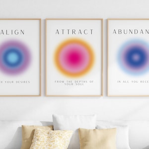 Set of 3 Align Attract Abundance Aura Gradient Spiritual Manifest Art Gallery Decor Poster Positive Energy Gradient Digital Art Printable