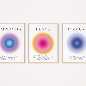 Set of 3 Simplicity Peace Harmony Aura Gradient Abundance Manifest Art Gallery Decor Poster Positive Energy Gradient Digital Art Printable