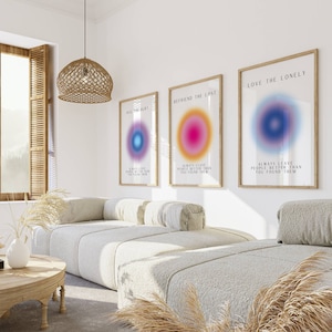 Set of 3 Hug The Hurt, Befriend The Lost, Love The Lonely Aura Gradient Manifest Decor Poster Positive Energy Gradient Digital Art Printable