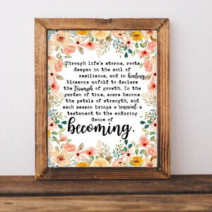 Through life&#39;s storms printable wall art, home decor, floral art, healing art, motivational, women girls poetry life self help