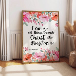 Bible verse poster | Christian wall art | Religious art | Bible verse gifts | Christian gifts | Mothers Day | I can do all things | Birthday