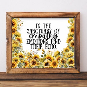 In the sanctuary of empathy printable wall art, home decor, floral art, healing art, motivational, women girls recovery life self help