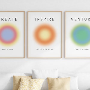 Set of 3 Create Inspire Venture Aura Gradient Spiritual Abundance Manifest Art Decor Poster Positive Energy Gradient Digital Art Printable