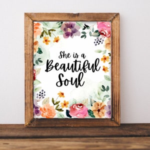 She is printable wall art, home decor, floral art, healing art, motivational, women girls self-care