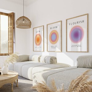 Set of 3 Grow Bloom Flourish Aura Gradient Spiritual Abundance Manifest Art Decor Poster Positive Energy Gradient Digital Art Printable