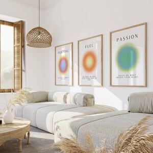 Set of 3 Purpose Fuel Passion Aura Gradient Spiritual Manifest Art Gallery Decor Poster Positive Energy Gradient Digital Art Printable