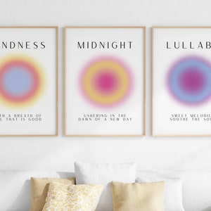 Set of 3 Kindness Midnight Lullaby Aura Gradient Manifest Art Gallery Decor Poster Positive Energy Gradient Digital Art Printable