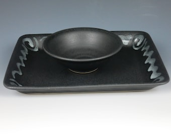 ceramic chip and dip, pottery, appetizer dish, handmade, snack sets, plate and bowl