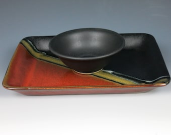 ceramic chip and dip, pottery, appetizer dish, handmade, snack sets, plate and bowl