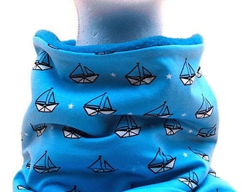 Set of scarf & hat for children - paper boat turquoise