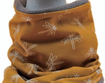 Set scarf & hat for children - mustard yellow dragonflies mustard