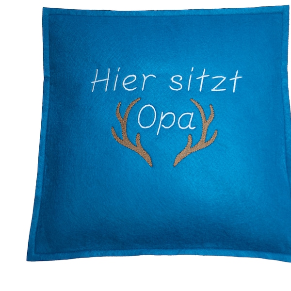 Sitzkissen Filz quadratisch [verschiedene Farben] mit individueller Bestickung Geweih 35 cm