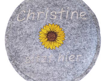 Sitzkissen Filz rund personalisiert Namen & Sonnenblume 40 cm