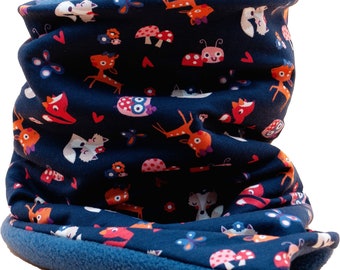 Lieloop scarf for children - forest animals blue - lined