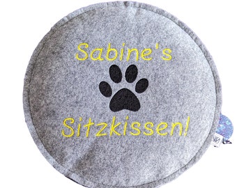 Sitzkissen Filz rund personalisiert Namen & Hundepfote 30 cm