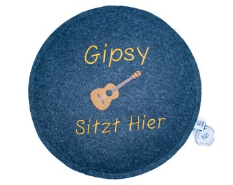 Sitzkissen Filz rund personalisiert Namen & Gitarre 35 cm