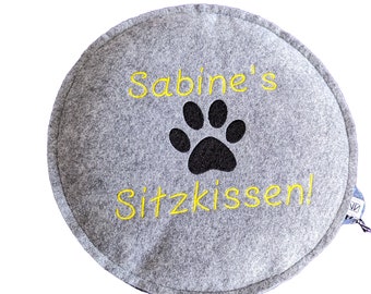 Sitzkissen Filz rund personalisiert Namen & Hundepfote 35 cm