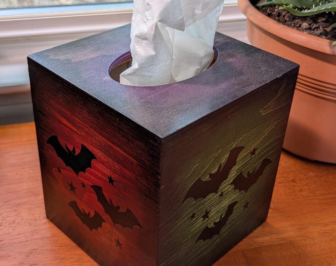 Bat-themed Wooden Tissue Box Cover – Hand-painted With Vinyl Decals - Etsy