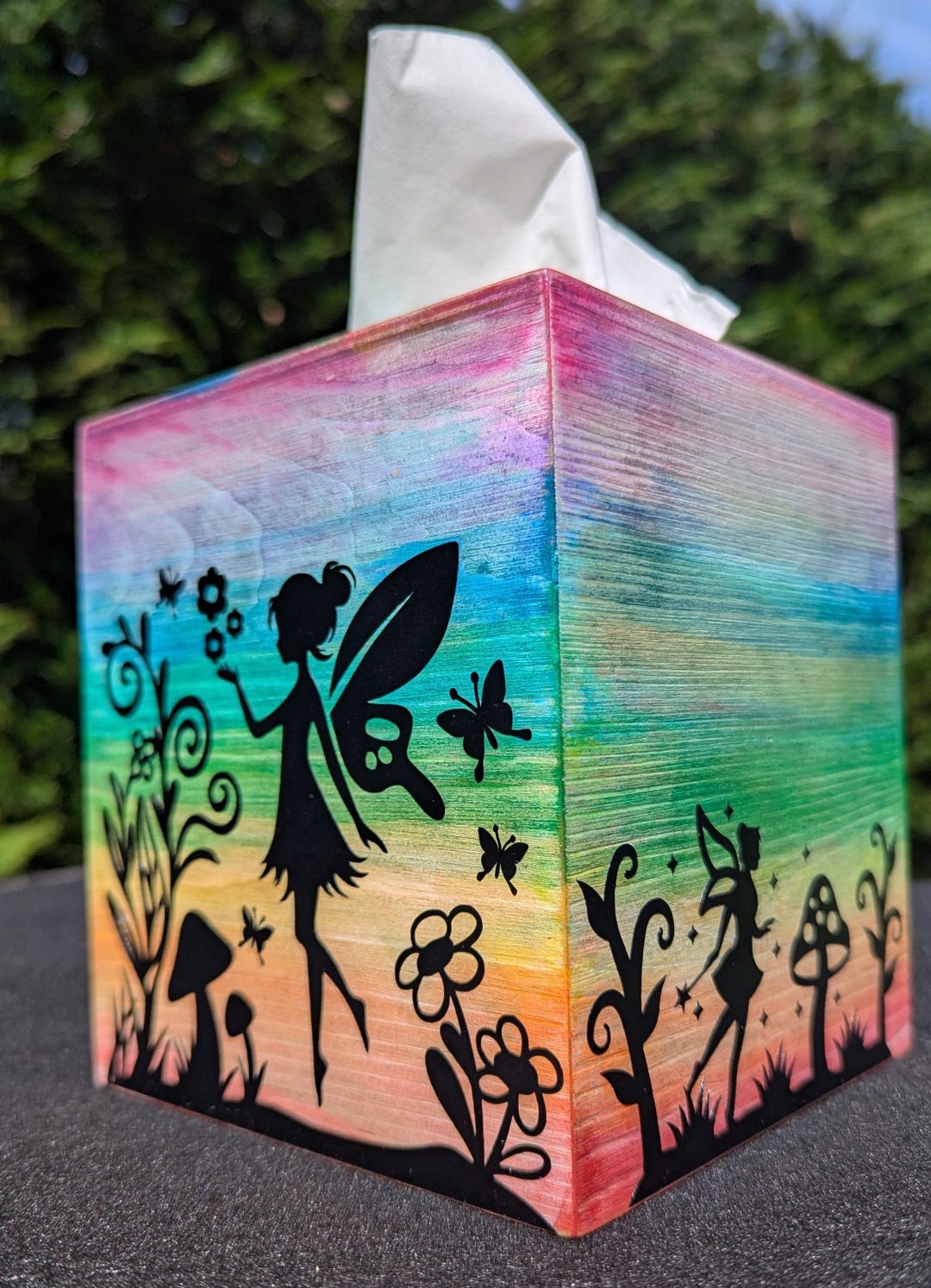 Rainbow Fairies Tissue Box Cover – Handmade Wooden Tissue Holder With ...