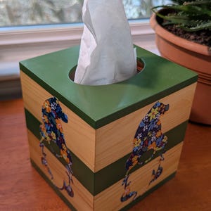 Handmade Wooden Tissue Box Cover – Rustic Gnome Décor with Floral Vinyl Accent