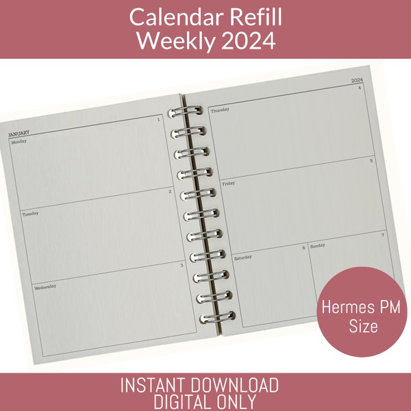 2024 Calendar Refill Made for Hermes Ulysse PM Notebook Agenda - Weekly Format (Printable/Digital)