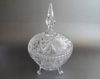 Crystal lidded candy dish Footed clear glass trinket bowl Crystal fruit vase Luxury table centerpiece