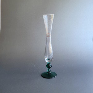 Crystal transparent/teal pedestal bud vase Made in France Contemporary fluid vase Christmas home decor image 1