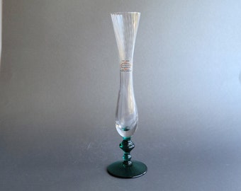Crystal transparent/teal pedestal bud vase Made in France Contemporary fluid vase Christmas home decor