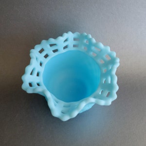 FENTON blue satin basket bowl Vintage candy dish Jam jelly pot Collectible depression glass image 6