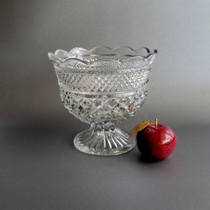 Anchor Hocking Wexford glass compote Vintage pedestal clear glass serving bowl Pressed glass fruit vase Table centerpiece image 1