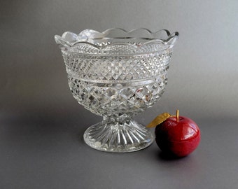 Anchor Hocking Wexford glass compote Vintage pedestal clear glass serving bowl Pressed glass fruit vase Table centerpiece