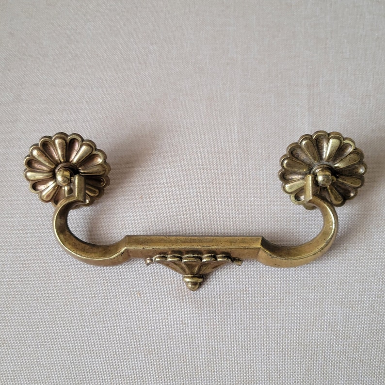 Set of 4 brass furniture pull handles Vintage hardware for dresser Mid century home improvement image 1