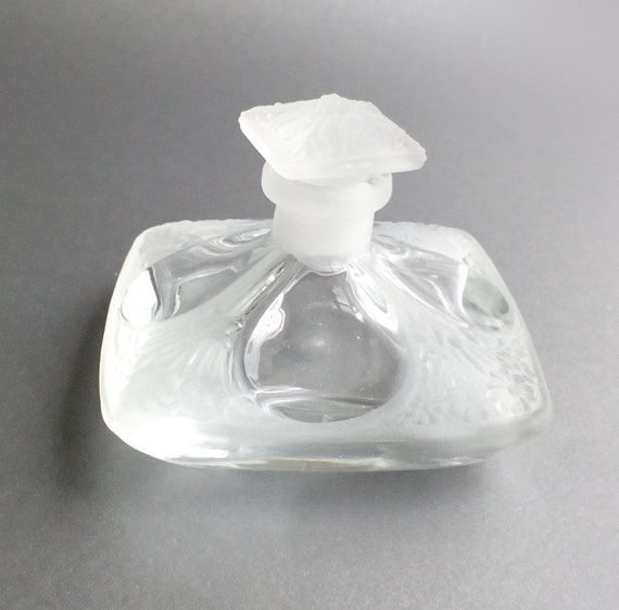 Vintage Art Deco frosted glass perfume 7 oz Square Glass Perfume Bottle