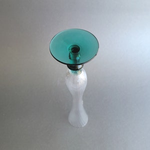 Crystal transparent/teal pedestal bud vase Made in France Contemporary fluid vase Christmas home decor image 3