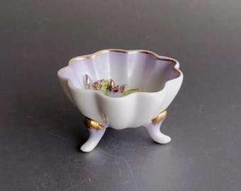 Tiny porcelain ring dish Lilac floral footed plate Hand painted jewelry trinket bowl Vanity collection for her