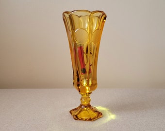 FOSTORIA Coin amber glass pedestal vase Yellow fluted bud vase Collectible depression glass