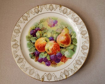 Signed by artist 24k gold plate  Pear fruit wall decor Hand painted decorative plate Collectible china plate