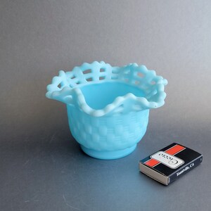 FENTON blue satin basket bowl Vintage candy dish Jam jelly pot Collectible depression glass image 5