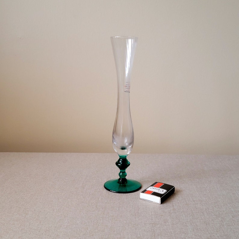 Crystal transparent/teal pedestal bud vase Made in France Contemporary fluid vase Christmas home decor image 8