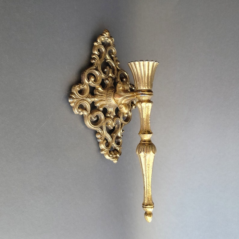 Single filigree candle sconce Hollywood regency gold ornate sconce Mid century wall decor image 3