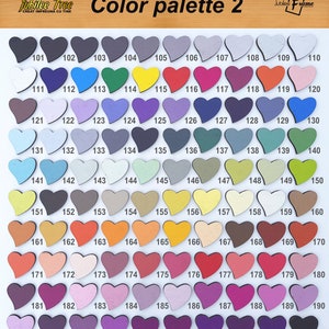 May include: A color palette chart with 200 different shades of paint, displayed in heart shapes. The chart is labeled "Color palette 2".