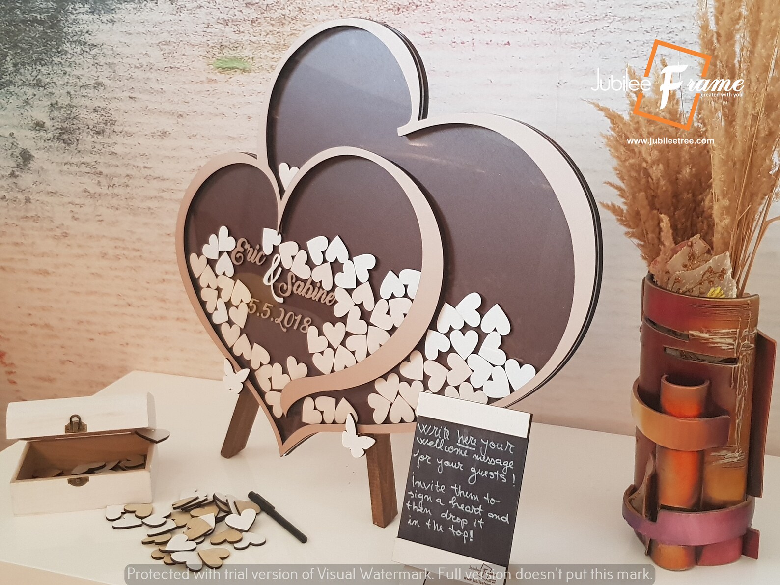 Custom Rustic Wedding Guest Book Double Heart Drop Box Etsy