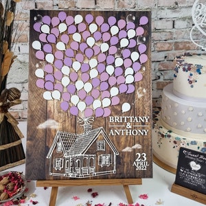 Purple Balloon JubileeFrame Wedding Guestbook - Floating House Theme, Love in the Air, Unique Keepsake for Uplifting Memories and Wishes