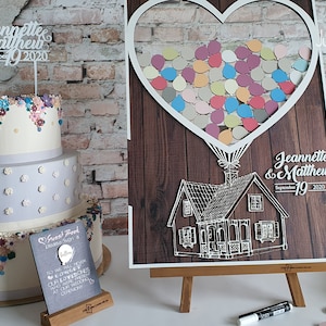 Wedding Guest Book, Drop box House with colored balloons, Alternative Guestbook Wedding, Sign in hearts drop box guest book, wood hand made