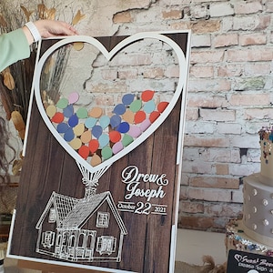 Guest book sign alternative Wood hand made Drop box UP House balloons, Wedding Guest Book Alternative Guestbook Wedding Sign in balloons