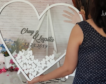 Transparent Guest Book, Clear wedding GuestBook white Custom frame Wedding guestbook, Acryl Heart shape Drop box guest book for wedding