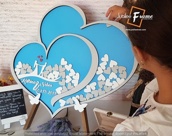 Heart Drop Wedding Guestbook, Wooden Guest Book Alternative